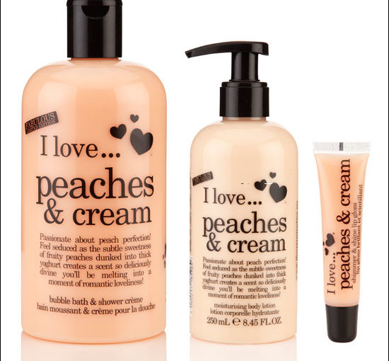 I Love Peaches & Cream Limited Edition Bubble Bath & Shower Creme, Moisturizing Body Lotion, Shimmer & Shine Lip Gloss