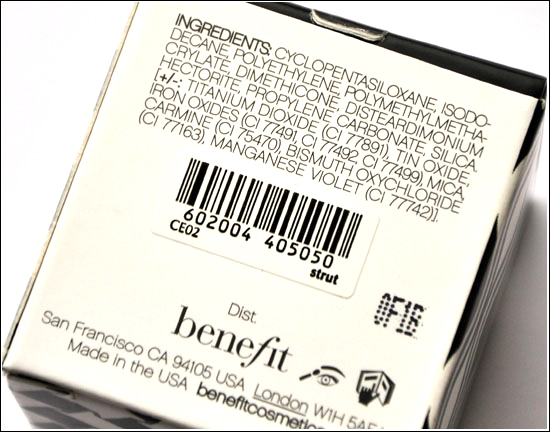 Benefit Strut Creaseless Cream Eyeshadow/Liner Ingredients/Ingredienser