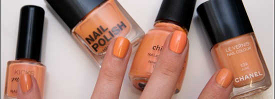 Chanel June, China Glaze Peachy Keen, H&M Peach Me Soon, KICKS Chilly Bellini Swatches & Comparison