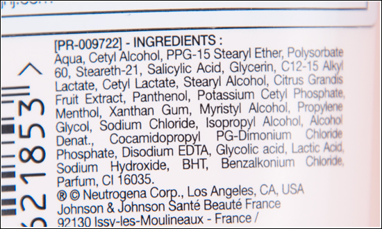 Neutrogena Pink Grapefruit Ingredients