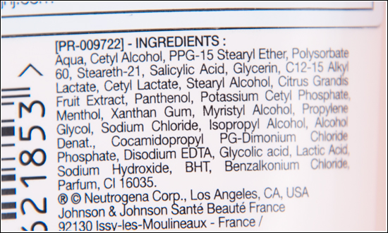 Neutrogena Pink Grapefruit Ingredients