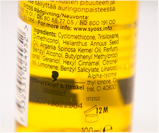 Syoss Beauty Elixir Absolue Oil ingredients