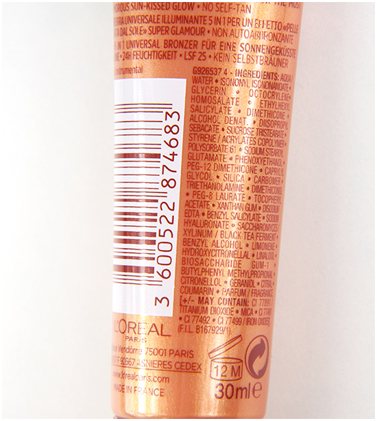 Loreal-Glam-Bronze-GG-Cream-Ingredients