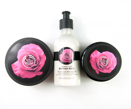 The Body Shop British Rose Instant Glow Body Essence Body Butter Body Exfoliator