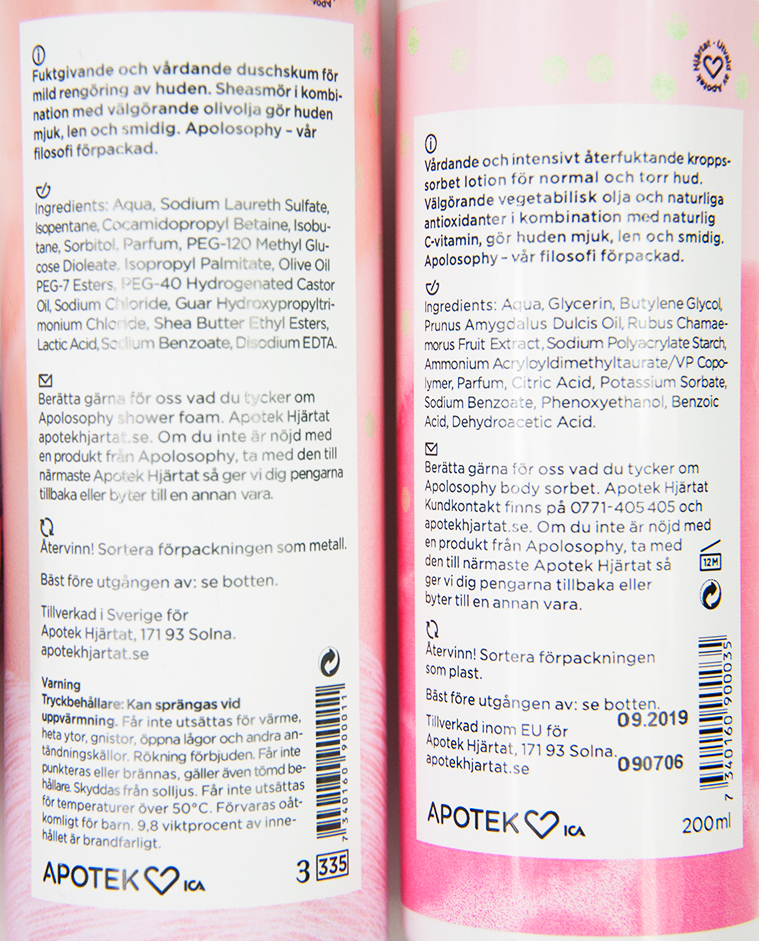 Apolosophy Scent of Delicious Raspberry Sweet Rhubarb Shower Foam Sorbet Lotion Ingredienser